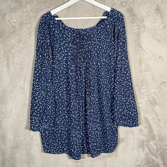 NYDJ Pintuck Pleat Back Blouse Plus Size 1X Pisco Polka Dot Blue White 3/4 Sleev - Picture 8 of 15